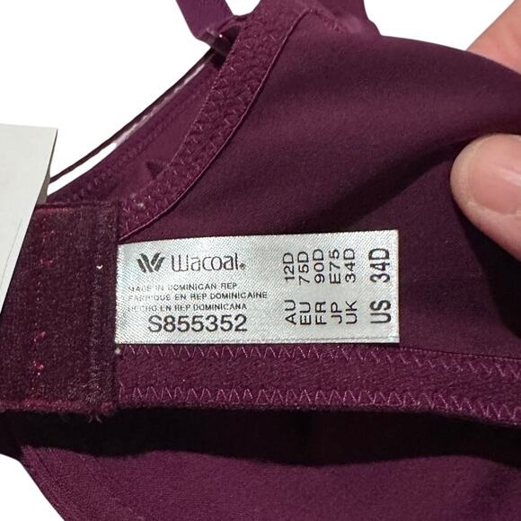Wacoal High Standards Underwire Support Bra Burgundy, 855352 NWT, size 34D - Picture 4 of 7